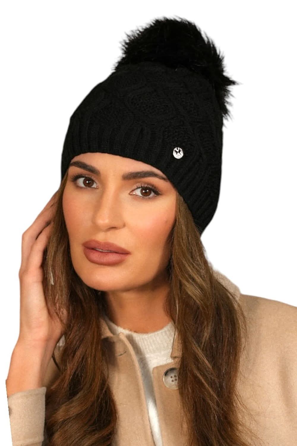 Winter Hat Women Graphite Pom Pom Fleece - ShalayeFashion
