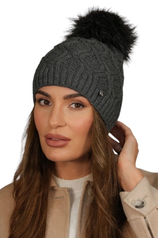 Winter Hat Women Graphite Pom Pom Fleece - ShalayeFashion