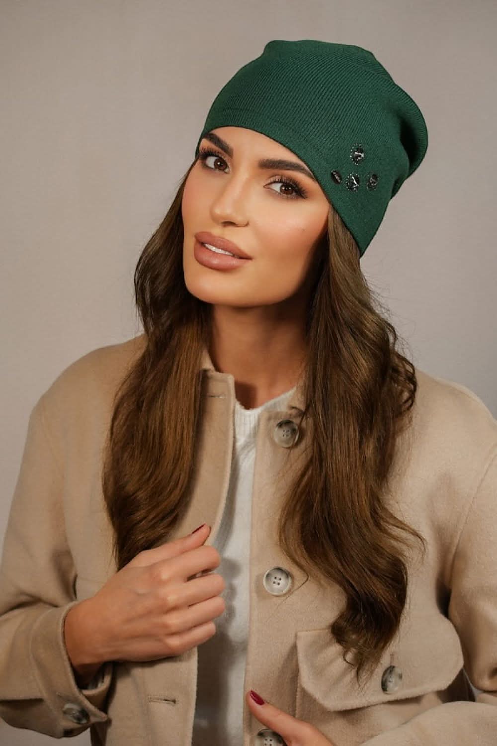 Winter Hat Women Zircon Decorated Beanie - ShalayeFashion