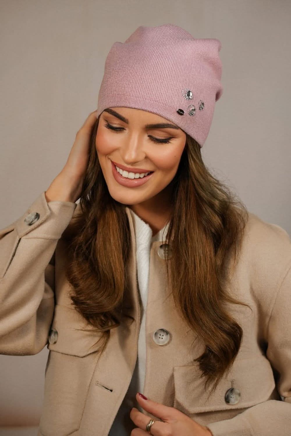 Winter Hat Women Zircon Decorated Beanie - ShalayeFashion