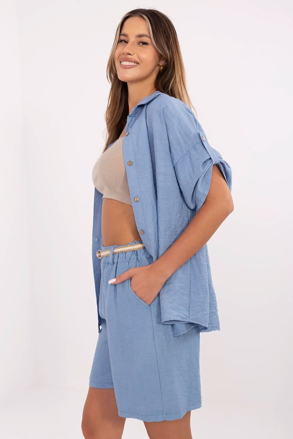 Women Boho Shorts High Waist Belt - ShalayeFashion