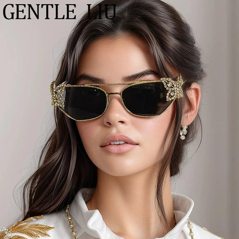 Women Cat Eye Sunglasses Rhinestone UV400 - ShalayeFashion