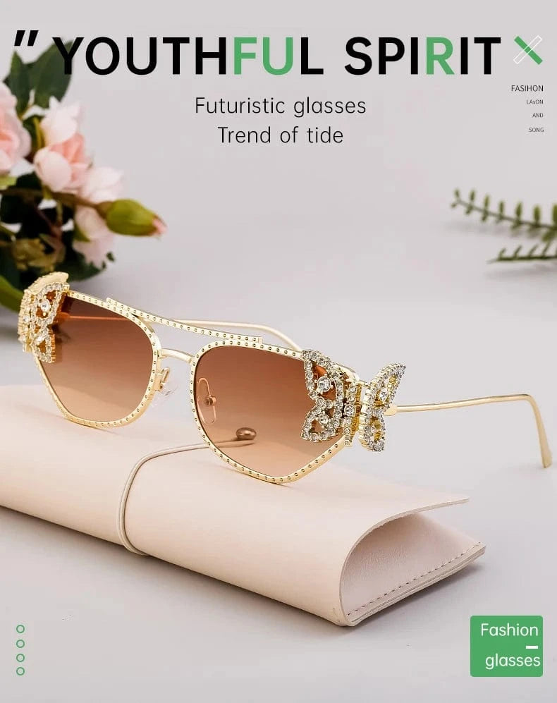 Women Cat Eye Sunglasses Rhinestone UV400 - ShalayeFashion