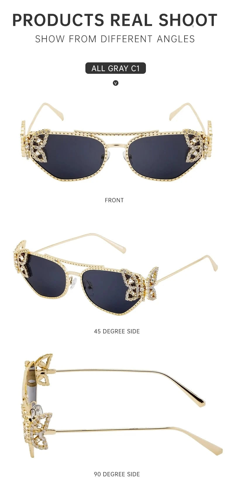 Women Cat Eye Sunglasses Rhinestone UV400 - ShalayeFashion