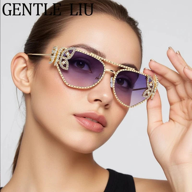 Women Cat Eye Sunglasses Rhinestone UV400 - ShalayeFashion