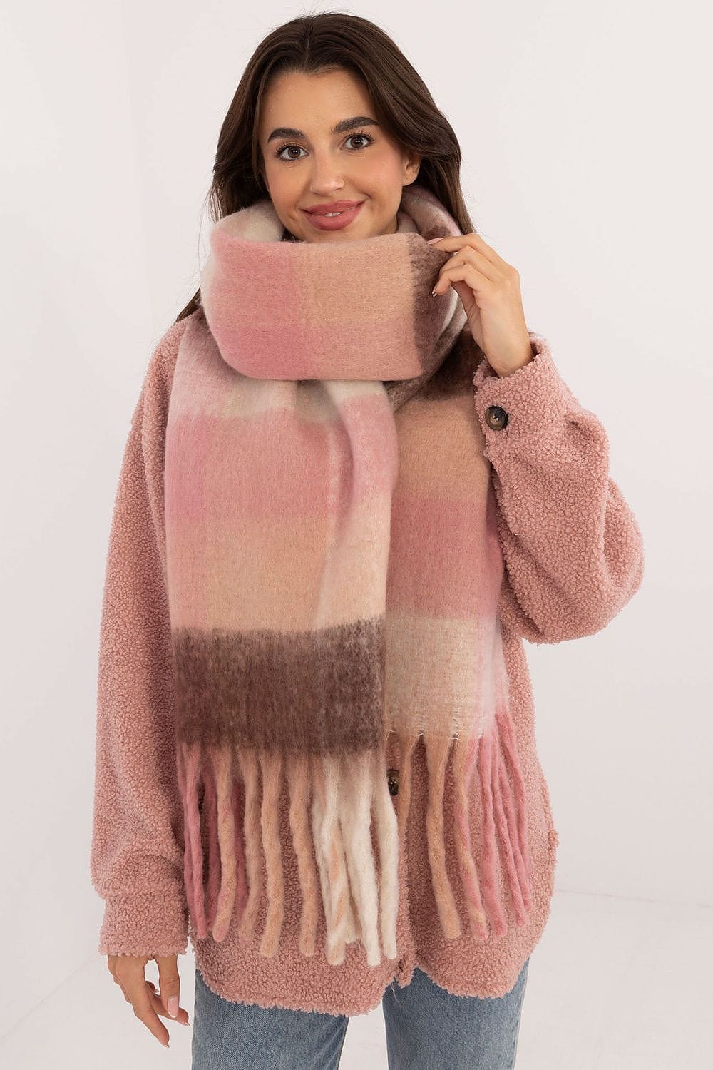 Women Check Pattern Scarf 217cm - ShalayeFashion