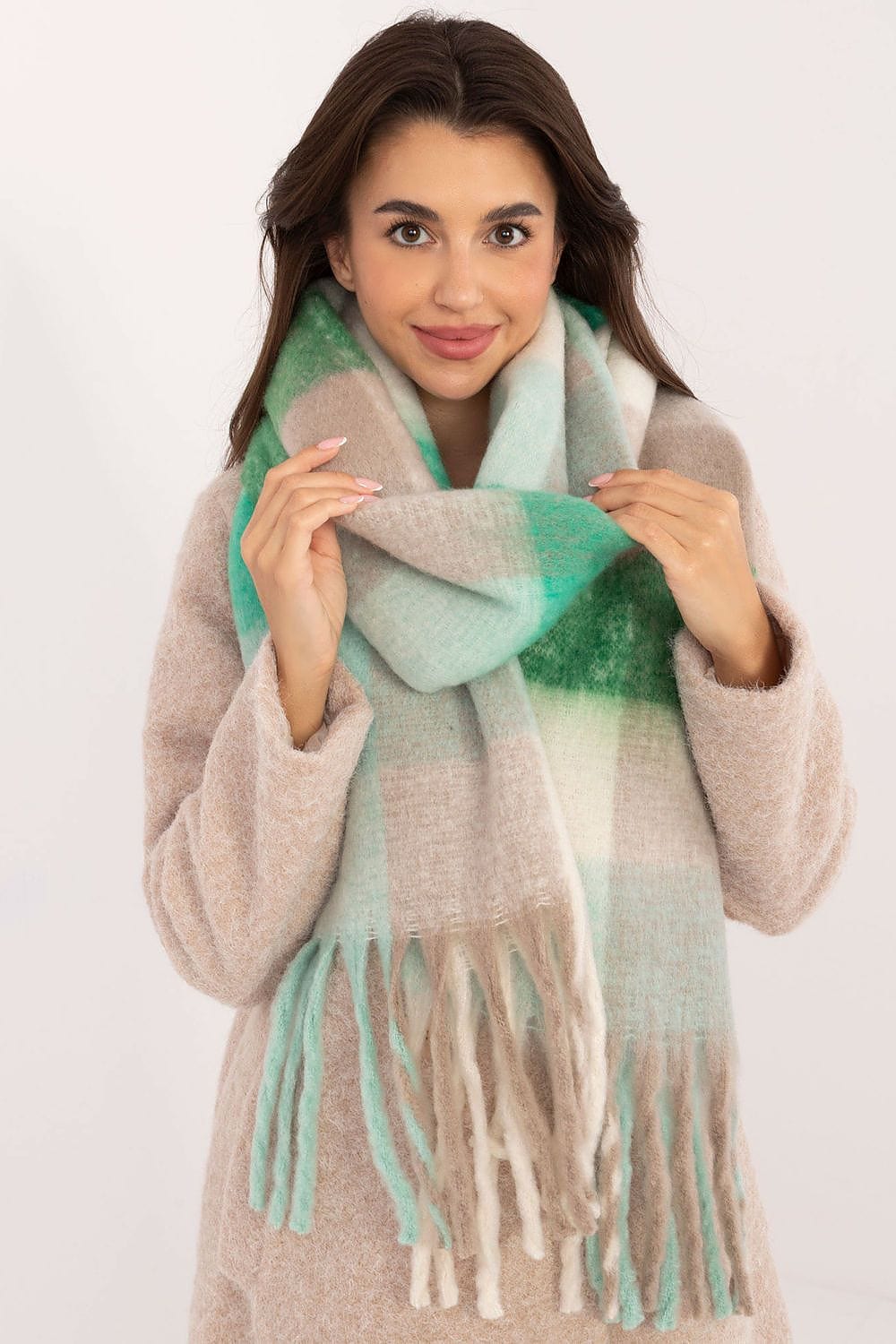 Women Check Pattern Scarf 217cm - ShalayeFashion