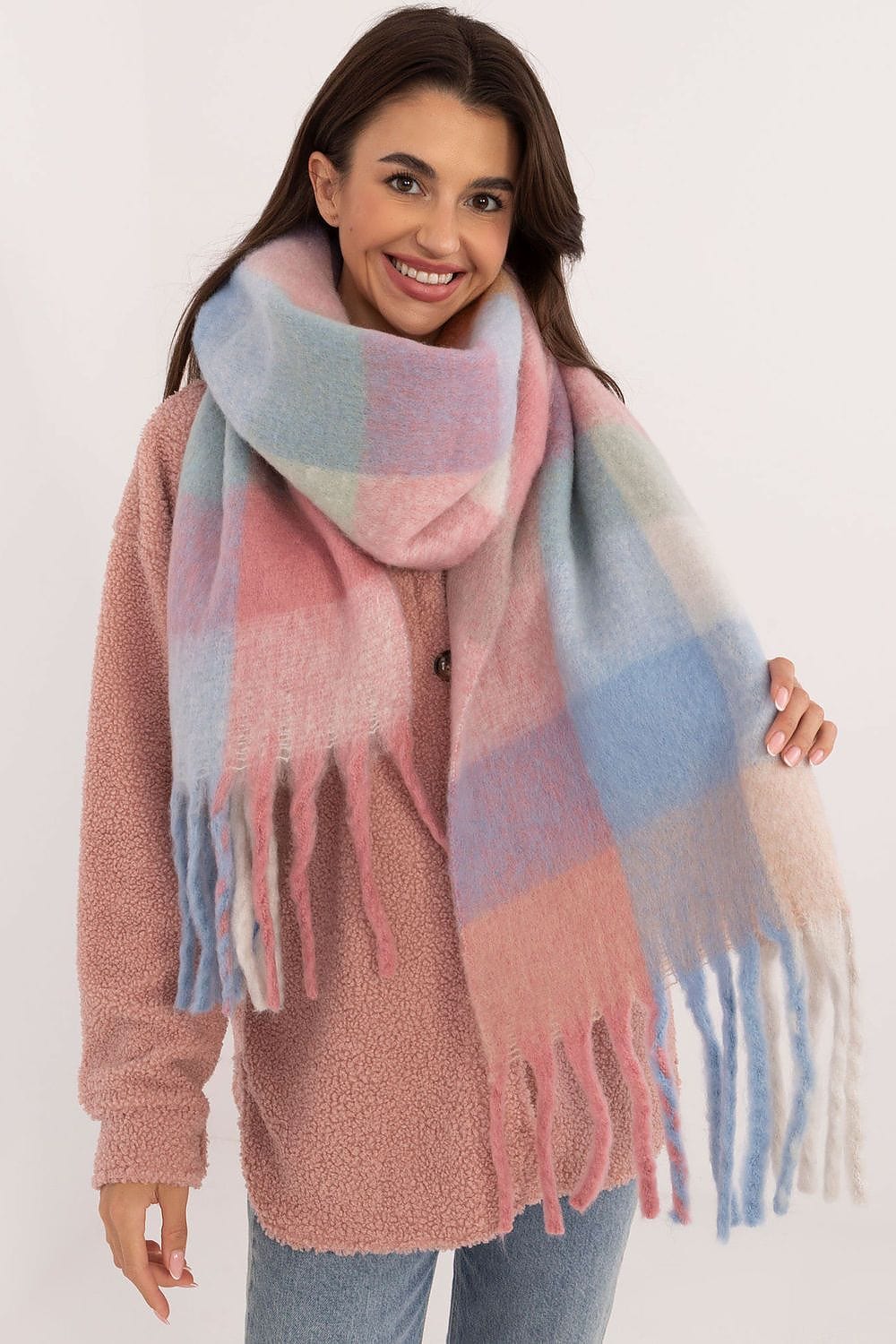 Women Check Pattern Scarf 217cm - ShalayeFashion