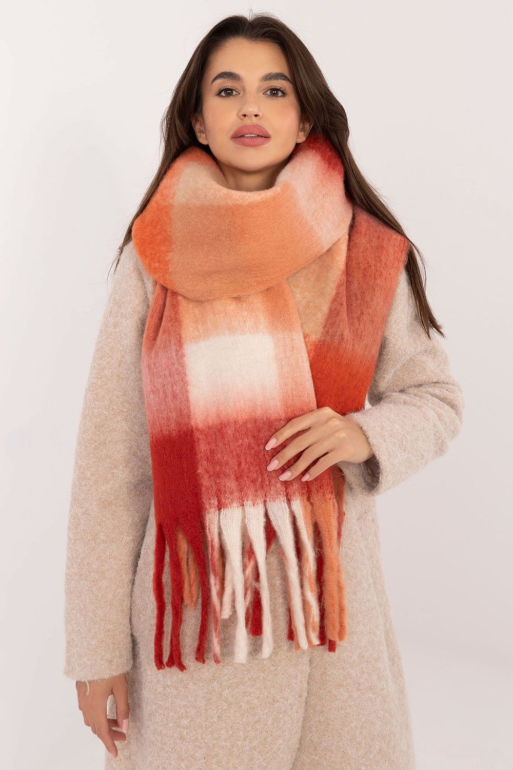 Women Check Pattern Scarf 217cm - ShalayeFashion