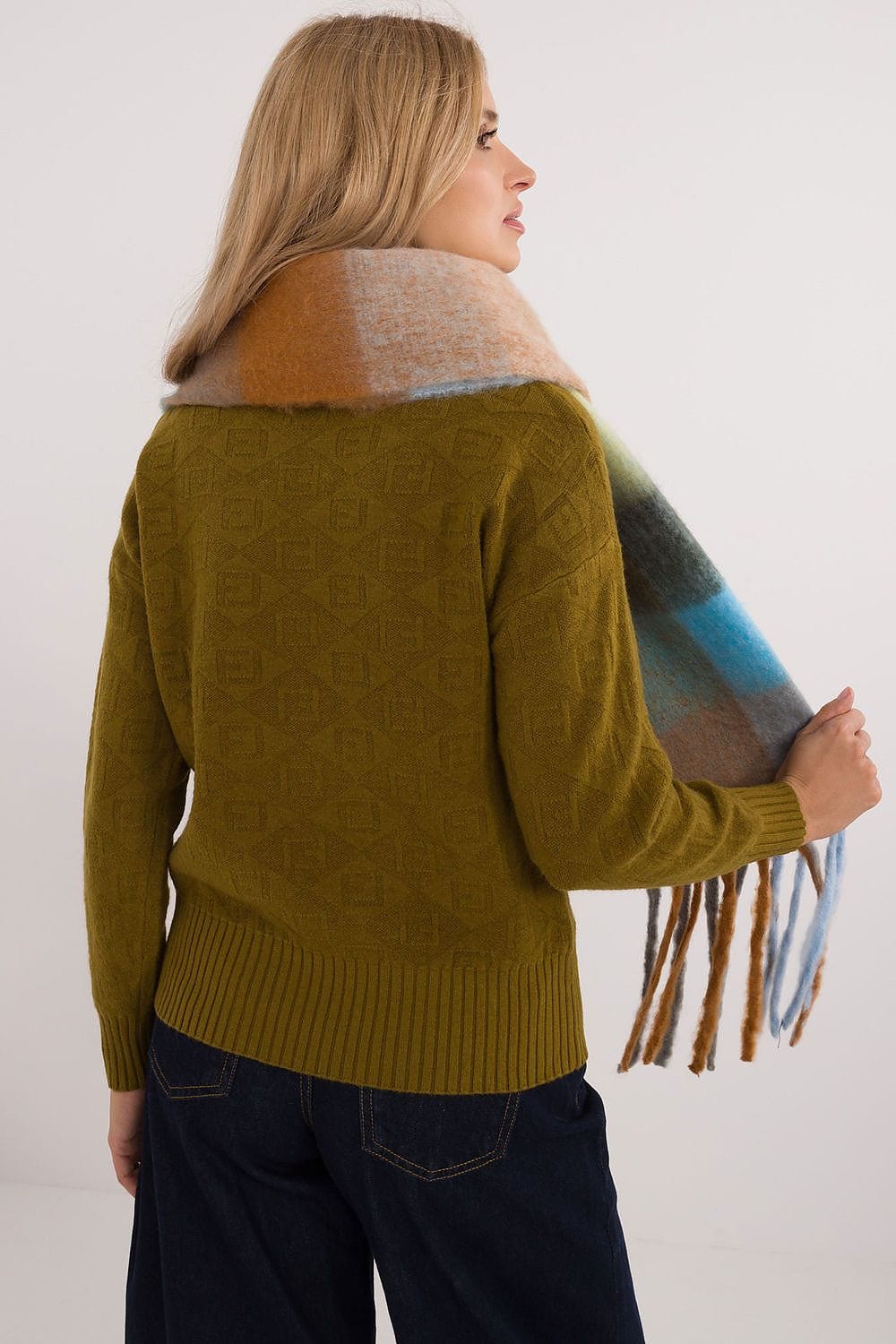 Women Check Pattern Scarf Polyester Tassels - ShalayeFashion