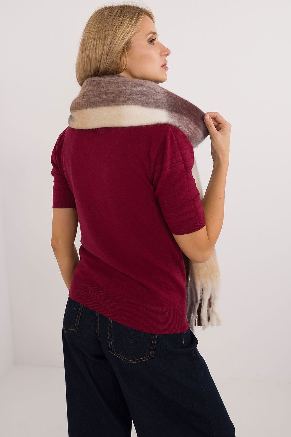 Women Check Pattern Scarf Polyester Tassels - ShalayeFashion