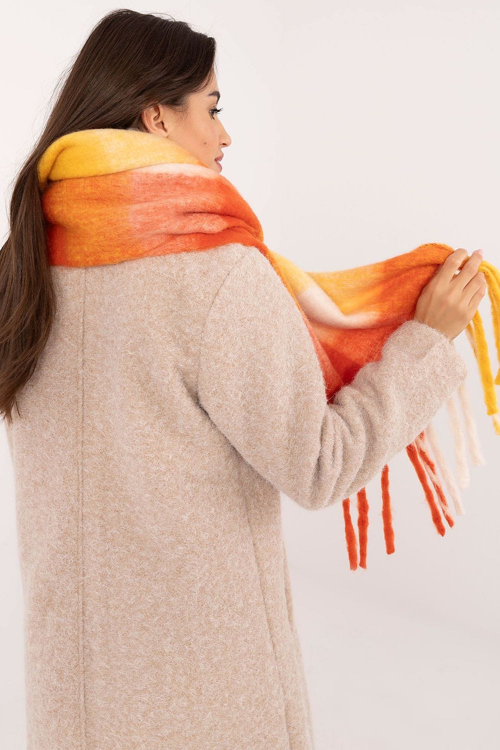 Women Check Pattern Scarf Polyester Tassels - ShalayeFashion