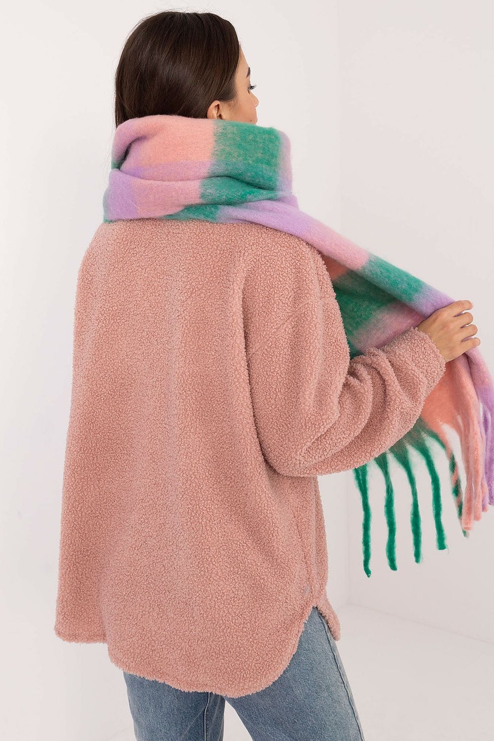 Women Check Pattern Scarf Polyester Tassels - ShalayeFashion