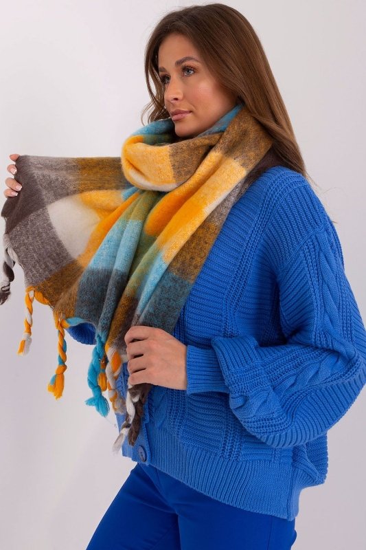 Women Colorful Plaid Scarf Fringe - ShalayeFashion