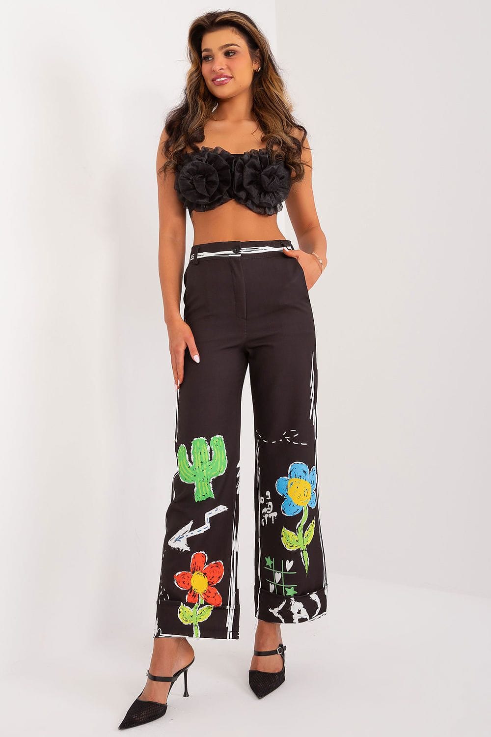 Women Colorful Print Pants Wide Leg - ShalayeFashion