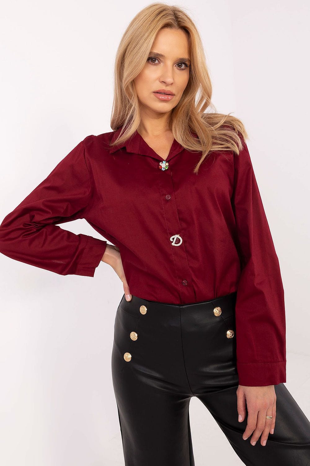 Women Cotton Shirt Detachable Brooch - ShalayeFashion