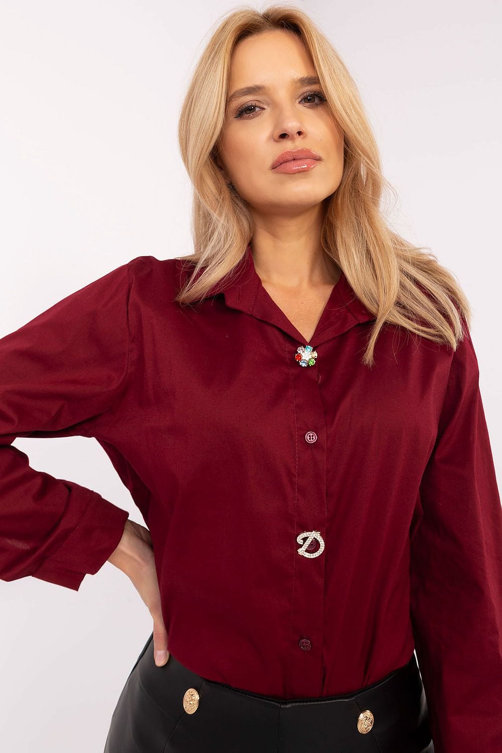 Women Cotton Shirt Detachable Brooch - ShalayeFashion