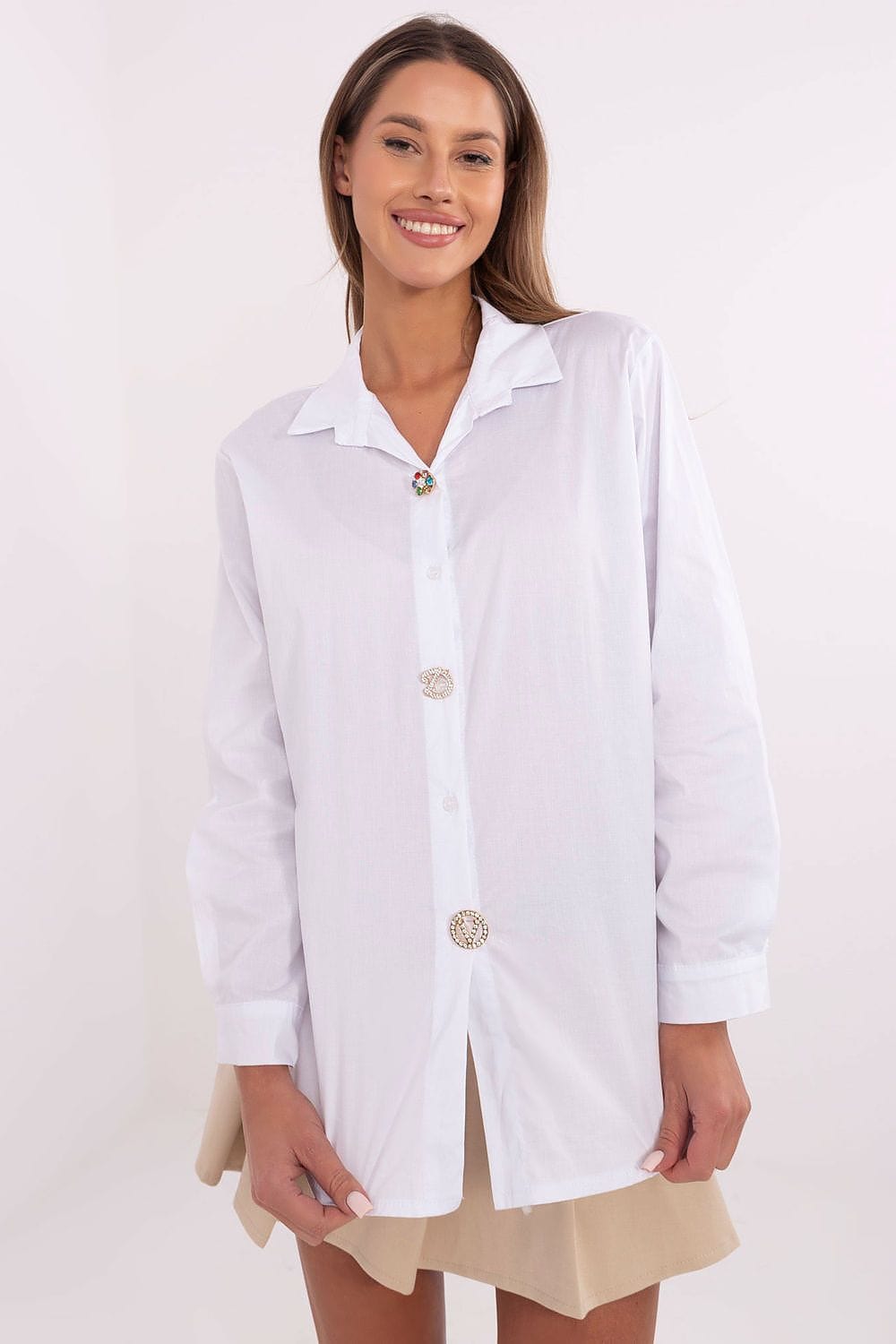 Women Cotton Shirt Detachable Brooch - ShalayeFashion