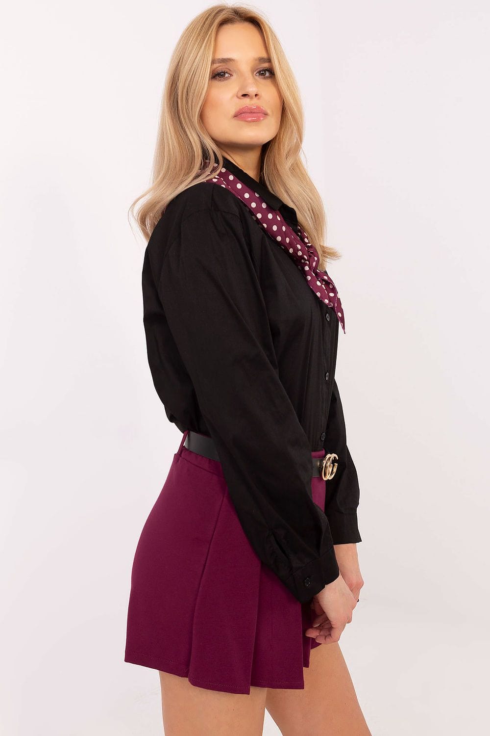 Women Cotton Shirt Removable Scarf - ShalayeFashion