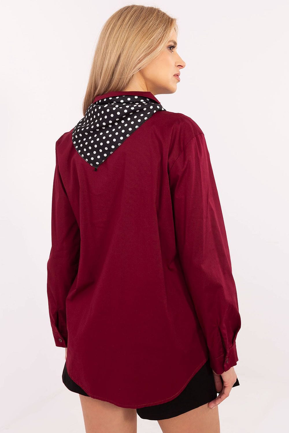 Women Cotton Shirt Removable Scarf - ShalayeFashion