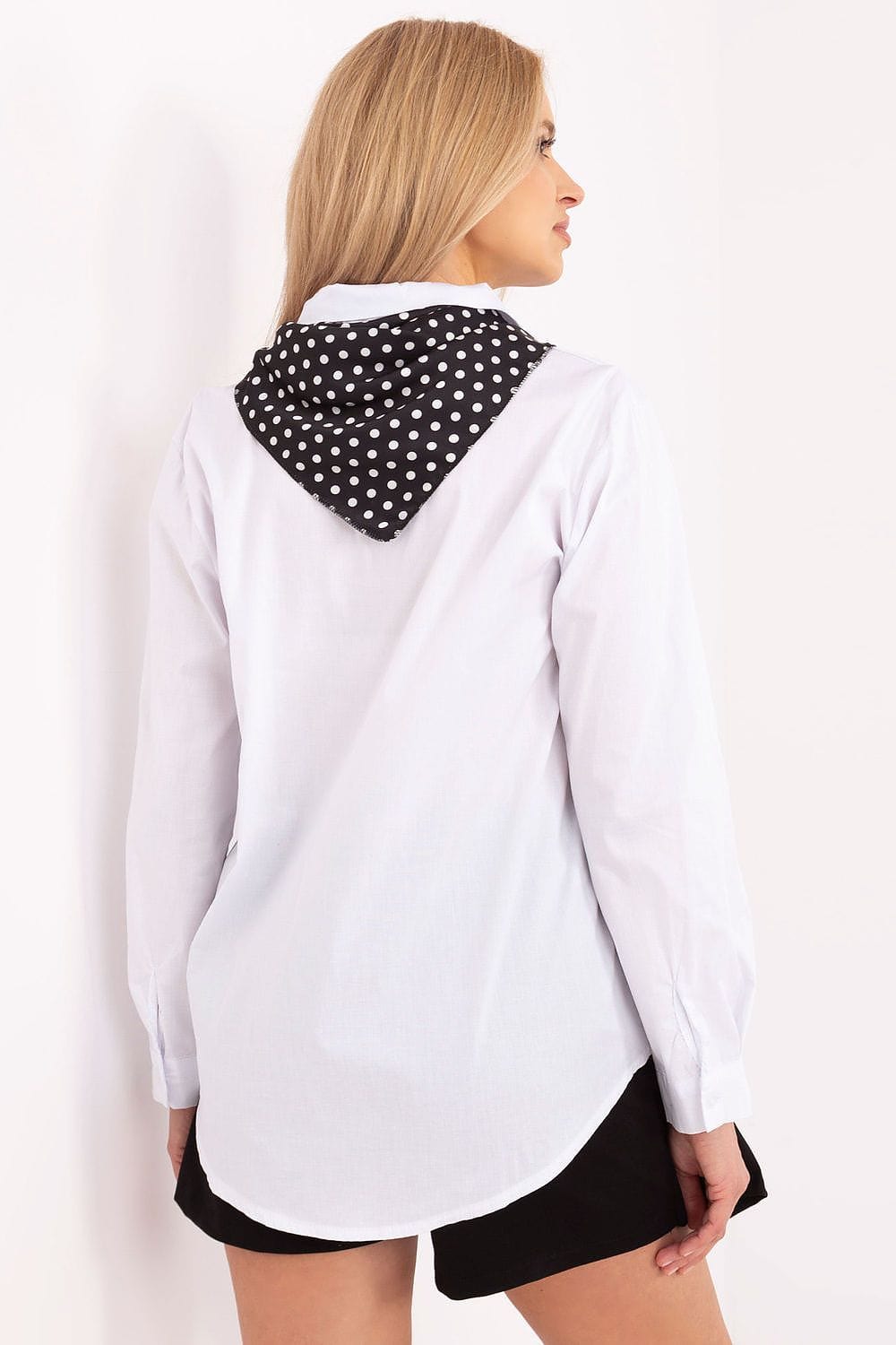 Women Cotton Shirt Removable Scarf - ShalayeFashion