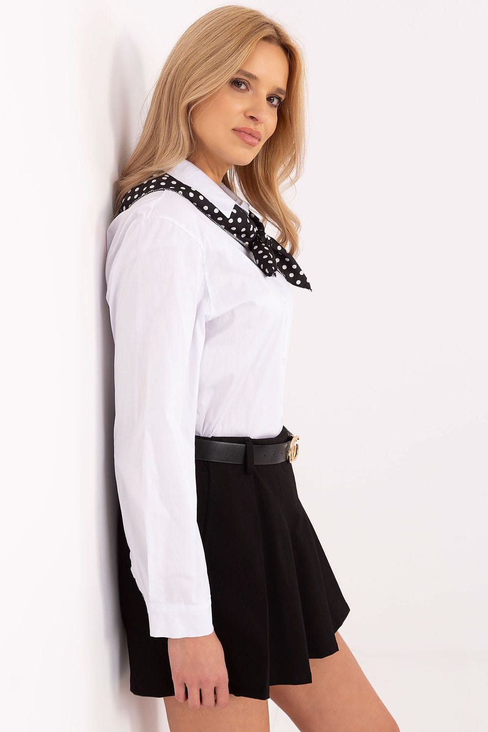 Women Cotton Shirt Removable Scarf - ShalayeFashion