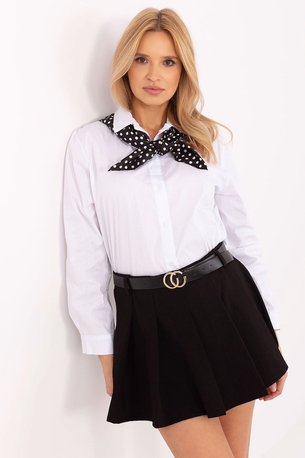Women Cotton Shirt Removable Scarf - ShalayeFashion