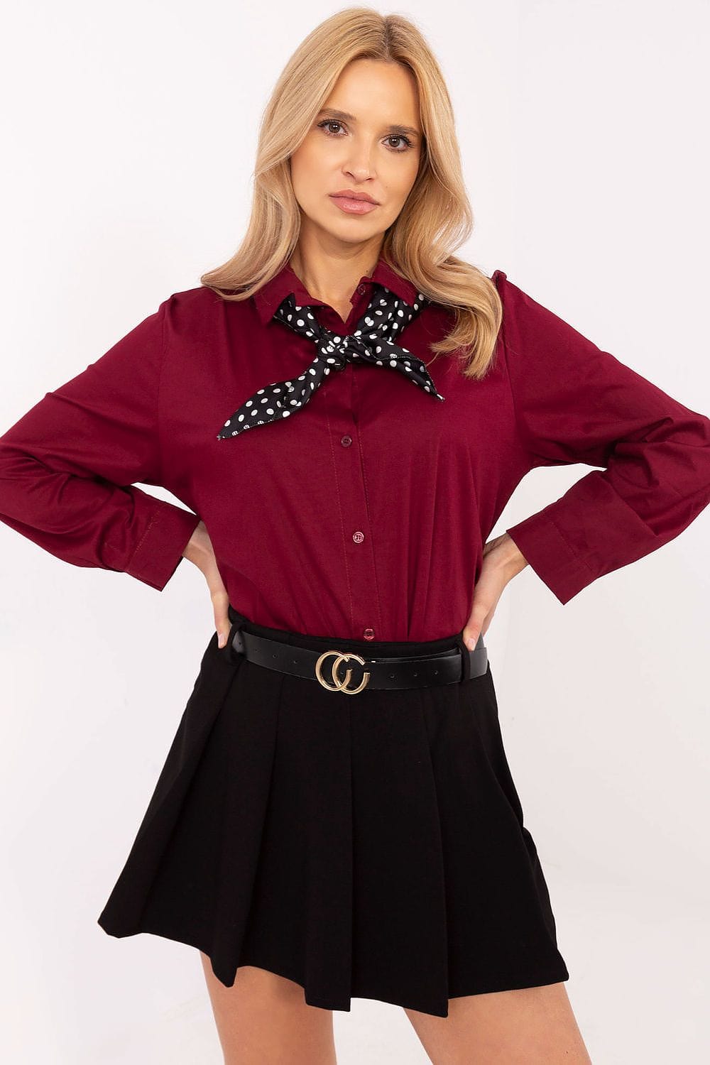 Women Cotton Shirt Removable Scarf - ShalayeFashion