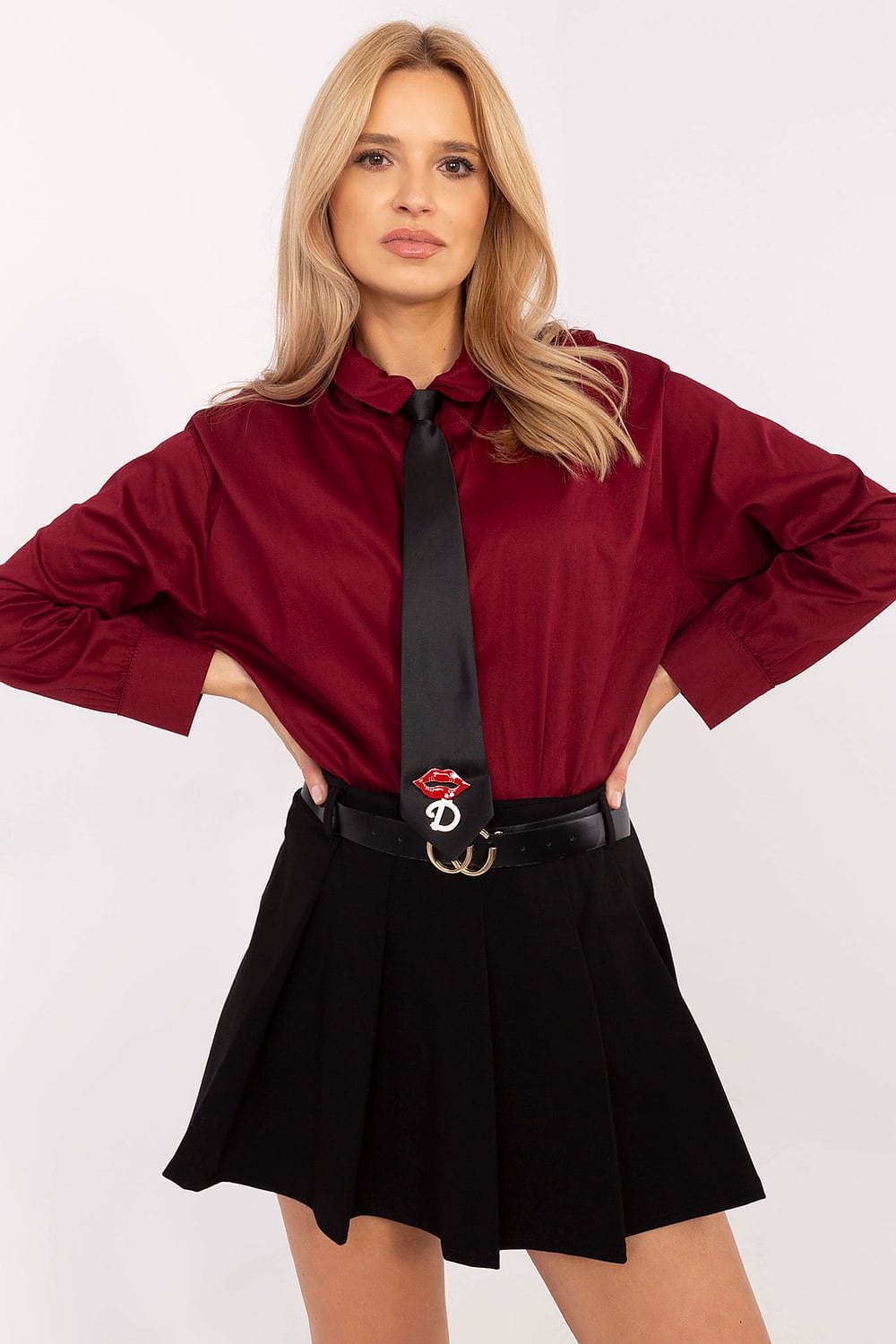 Women Cotton Shirt Removable Tie Brooch - ShalayeFashion