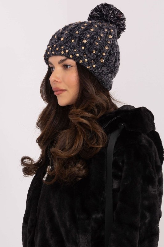 Women Elegant Beanie Rhinestone Pom - ShalayeFashion