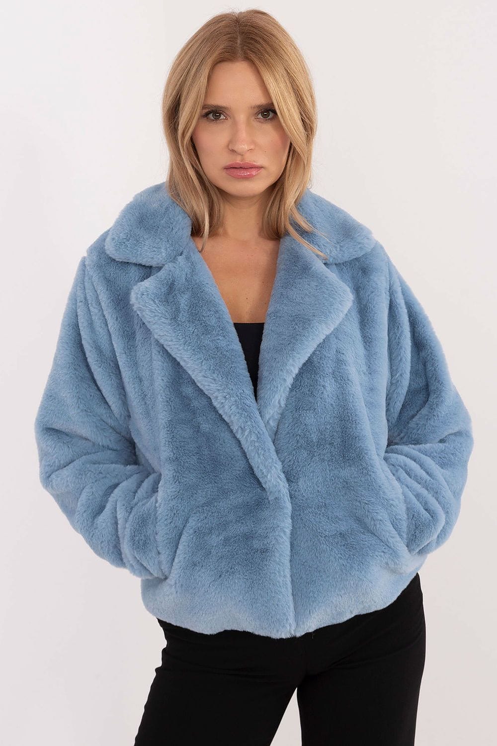 Women Elegant Fur Jacket Viscose Lined Collar - ShalayeFashion