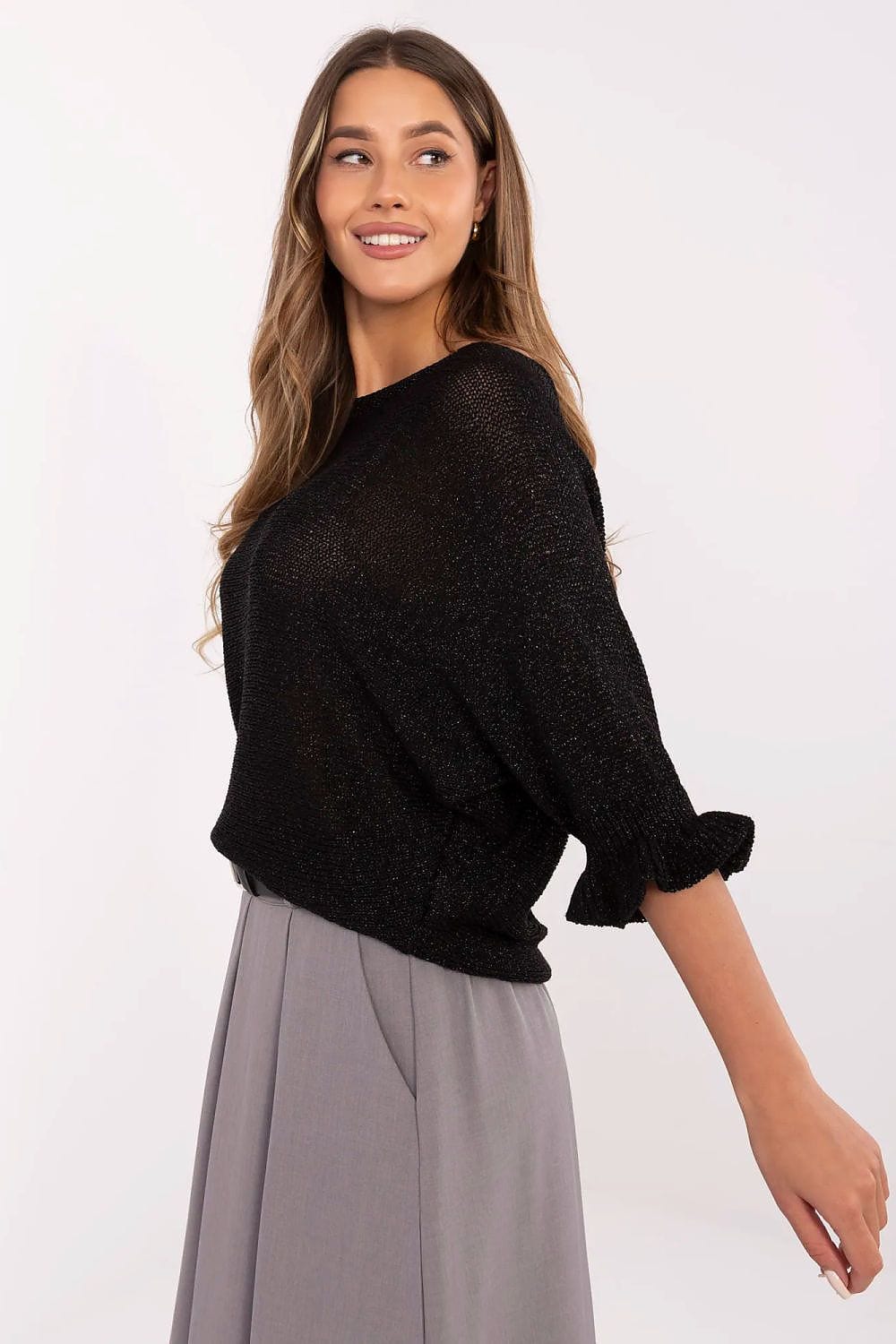 Women Elegant Sweater Metallic Fiber Bow - ShalayeFashion