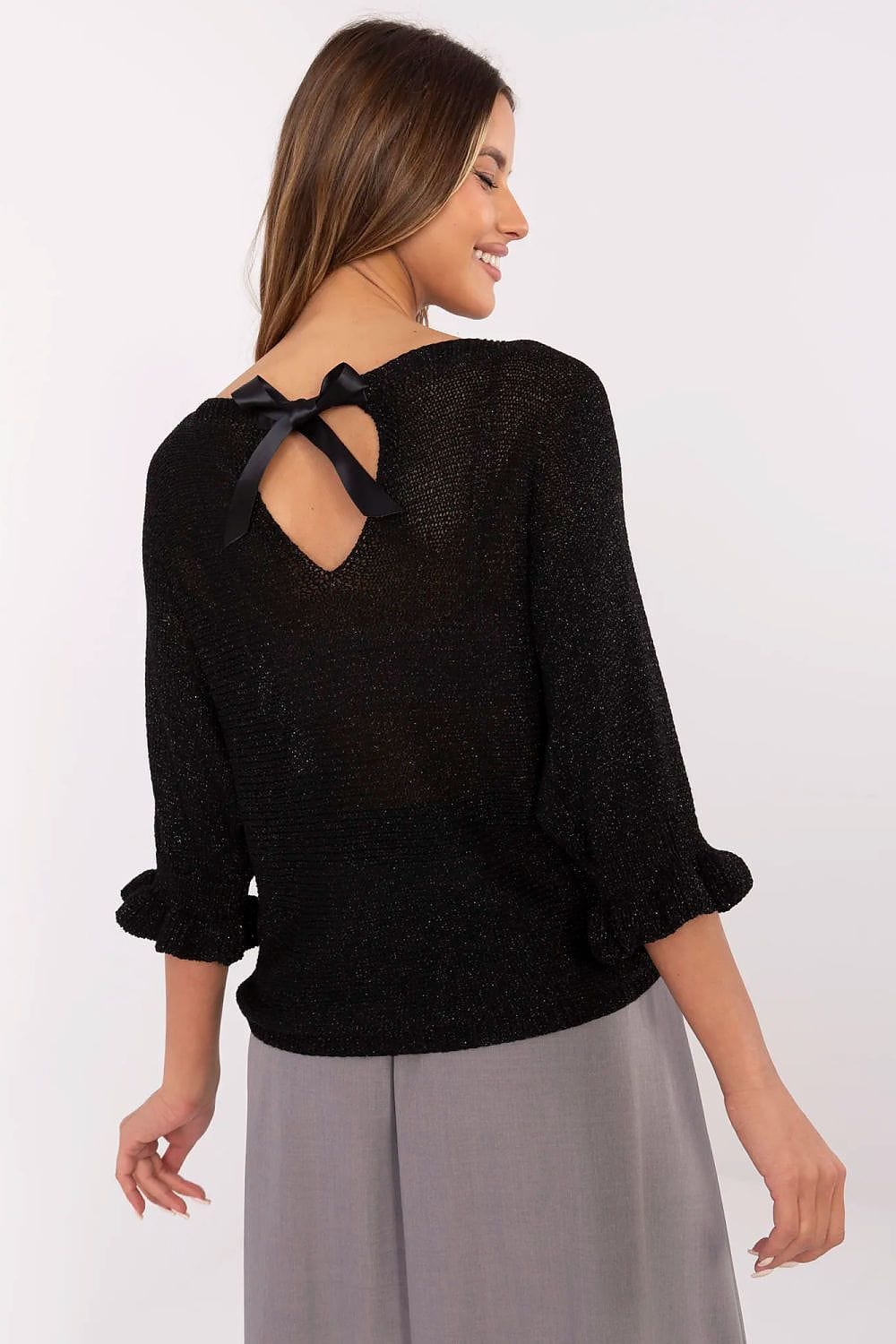Women Elegant Sweater Metallic Fiber Bow - ShalayeFashion