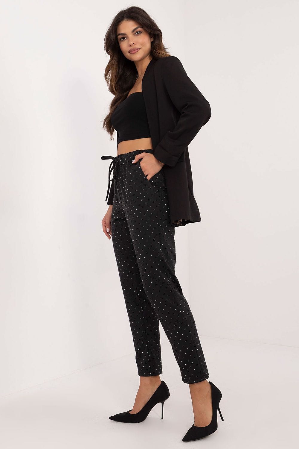 Women Elegant Sweatpants Rhinestone Details - ShalayeFashion