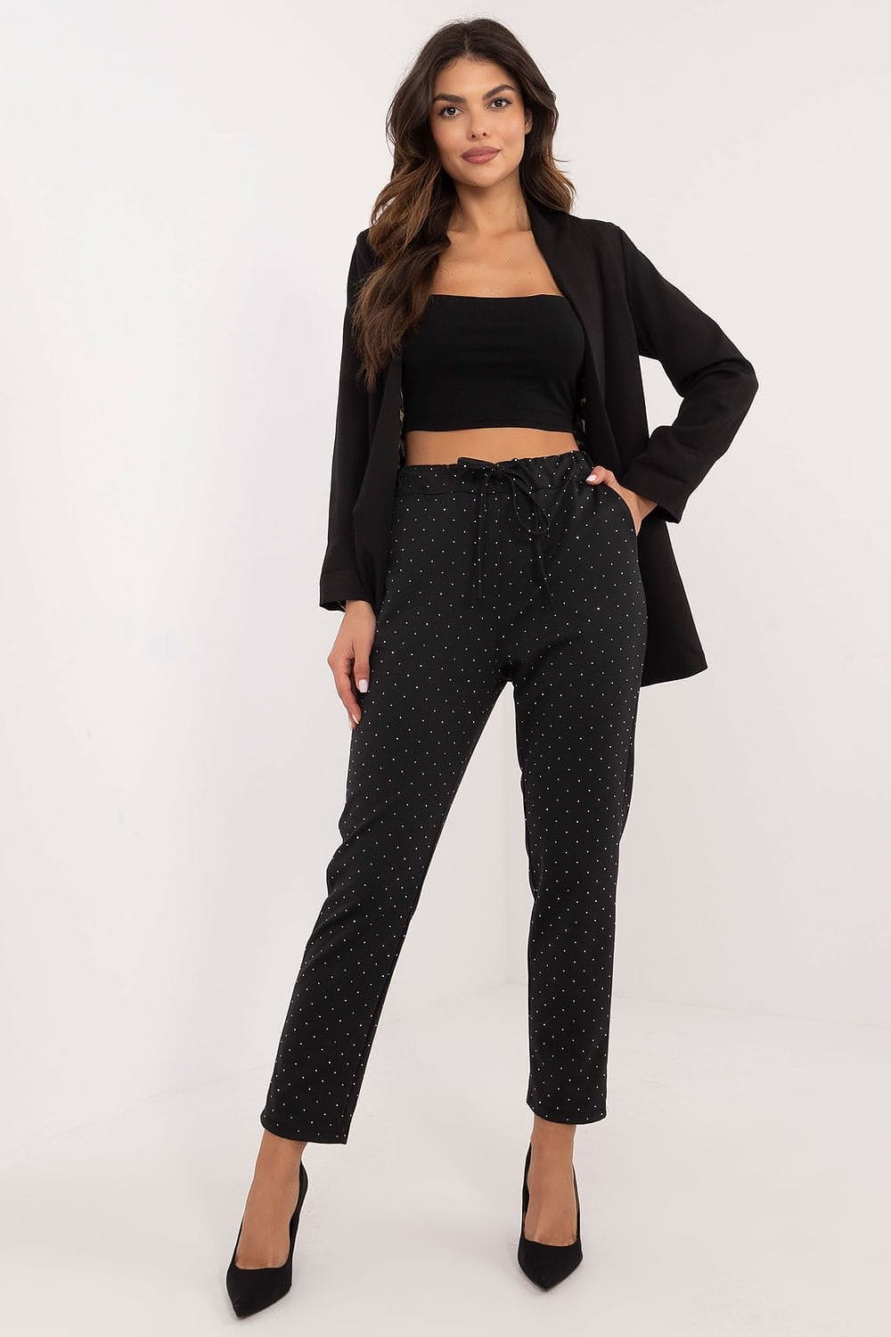 Women Elegant Sweatpants Rhinestone Details - ShalayeFashion