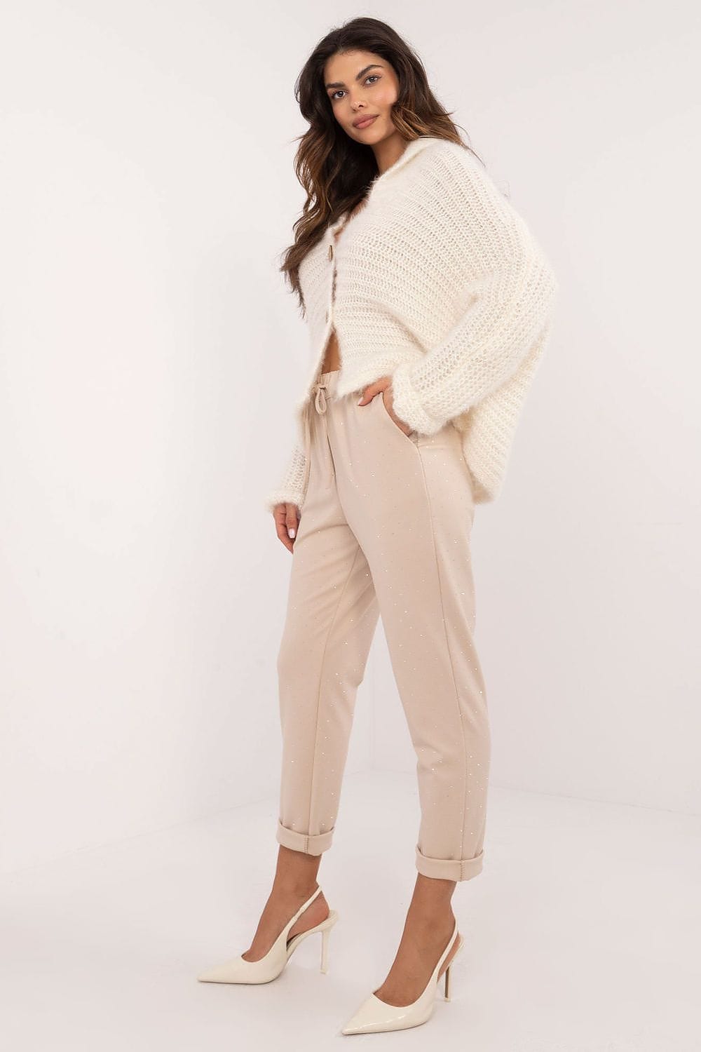 Women Elegant Sweatpants Rhinestone Details - ShalayeFashion
