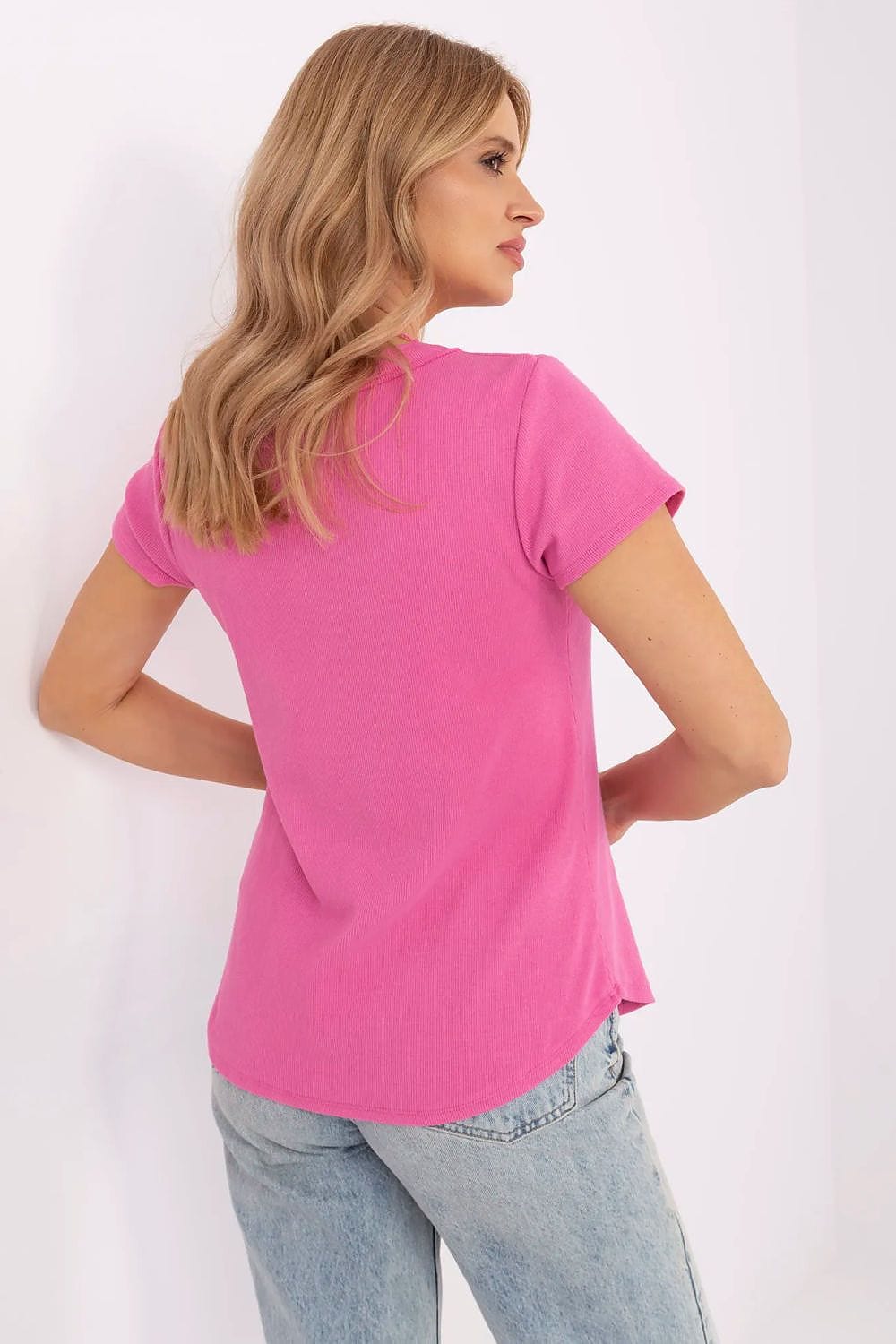 Women Fitted Blouse V Neck Ribbed - ShalayeFashion