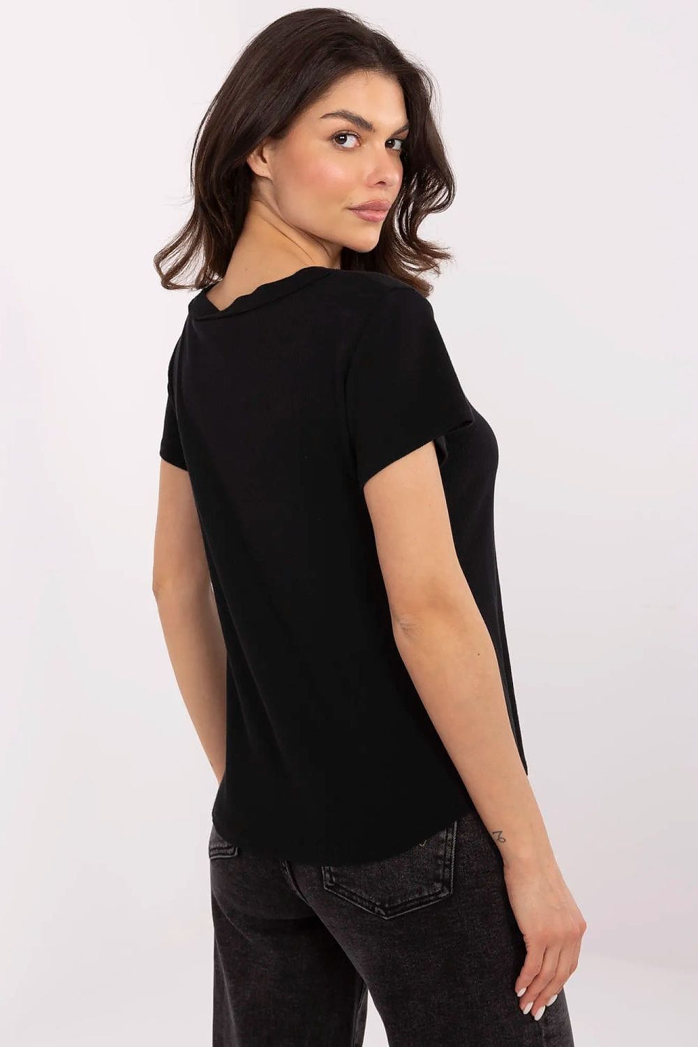 Women Fitted Blouse V Neck Ribbed - ShalayeFashion