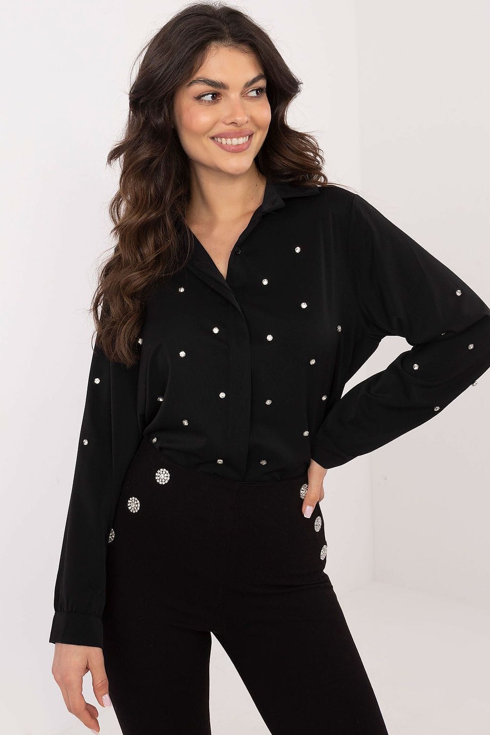 Women Formal Shirt Zircon Details - ShalayeFashion