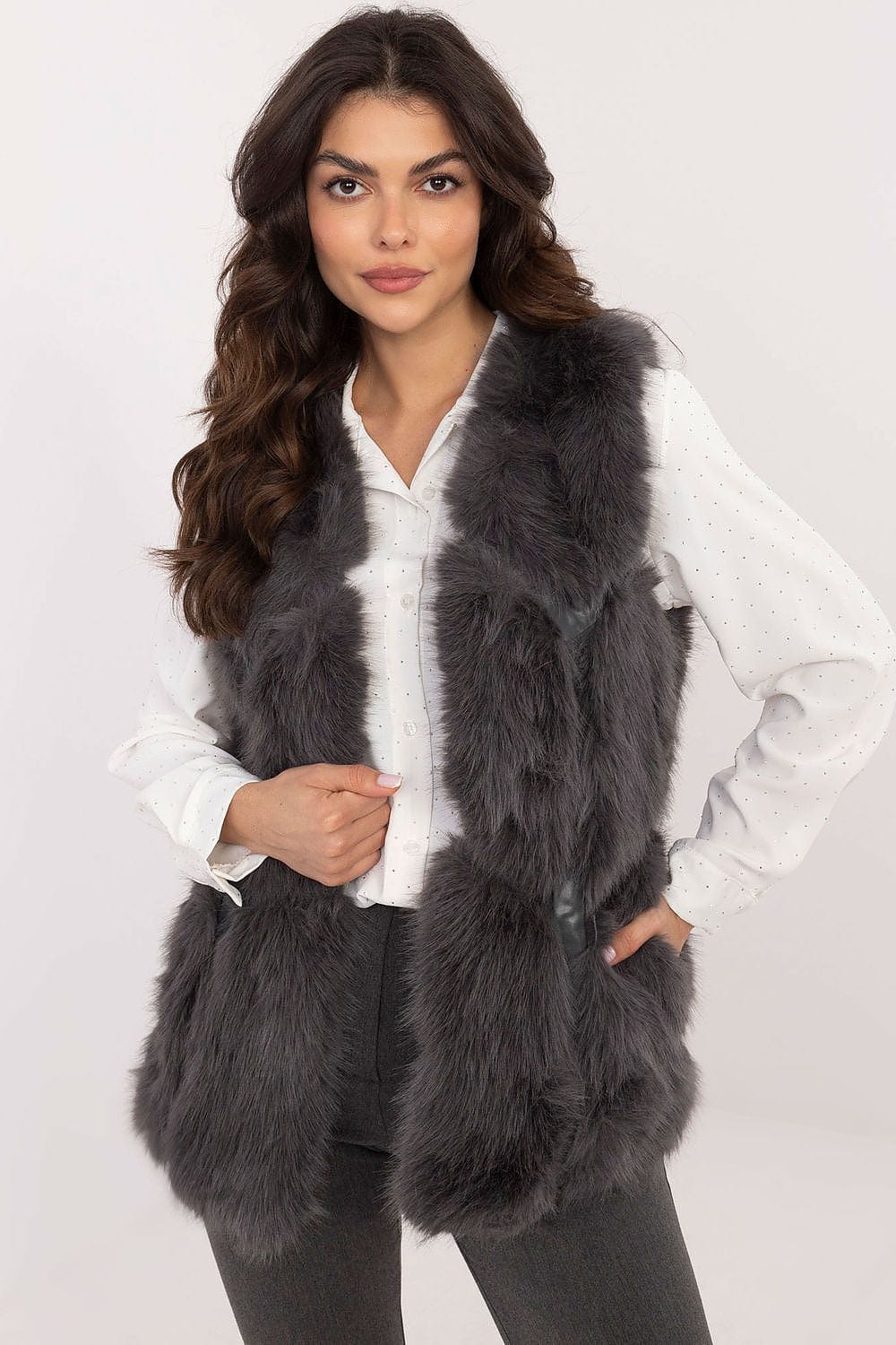 Women Fur Vest Sleeveless Pockets - ShalayeFashion