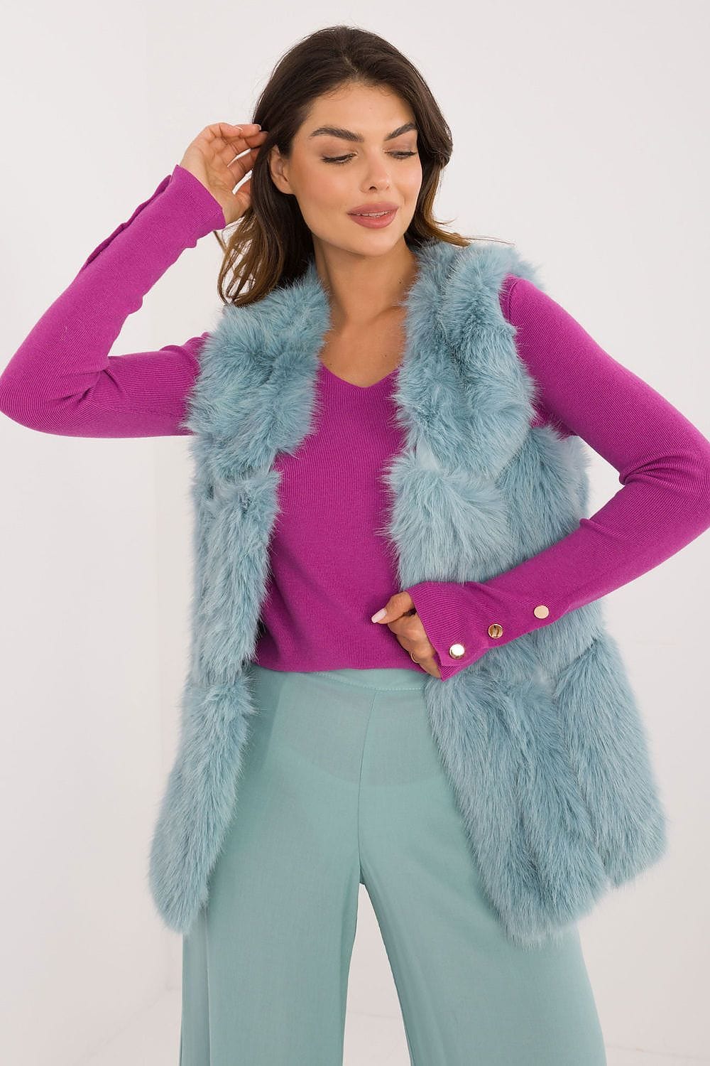 Women Fur Vest Sleeveless Pockets - ShalayeFashion