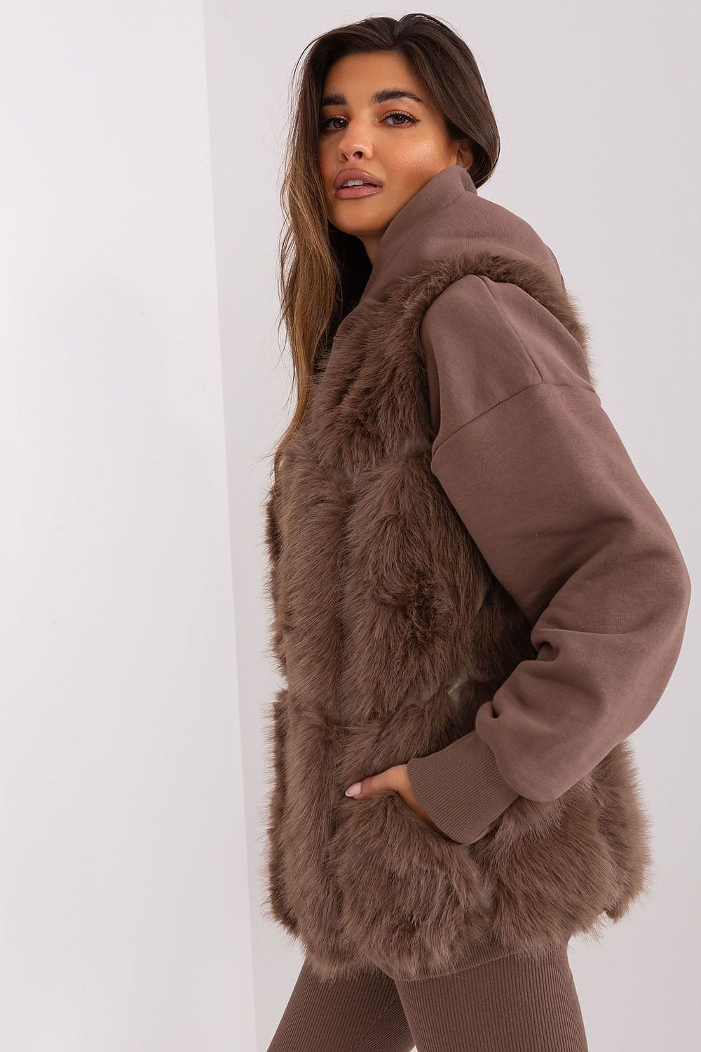 Women Fur Vest Sleeveless Pockets - ShalayeFashion