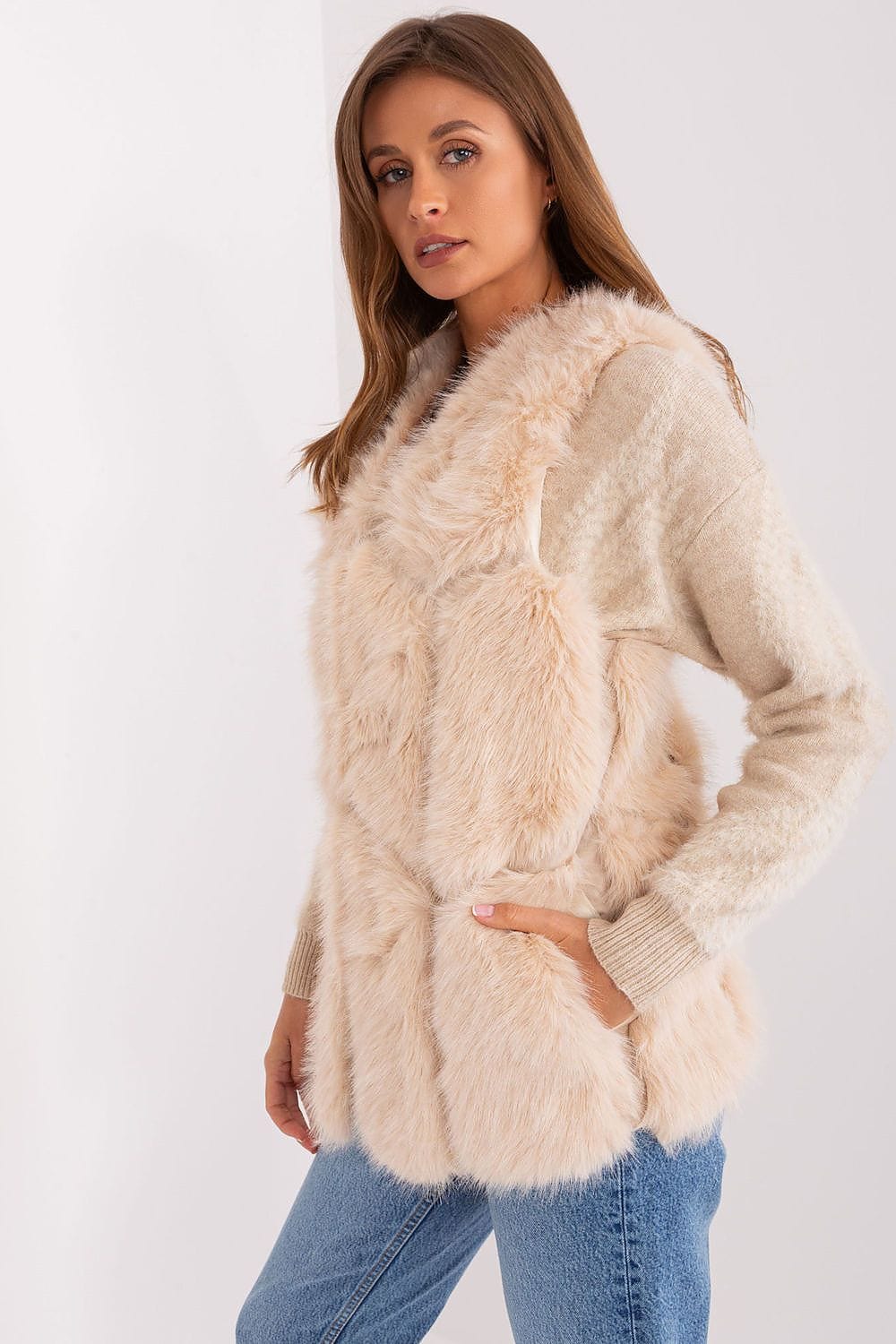 Women Fur Vest Sleeveless Pockets - ShalayeFashion