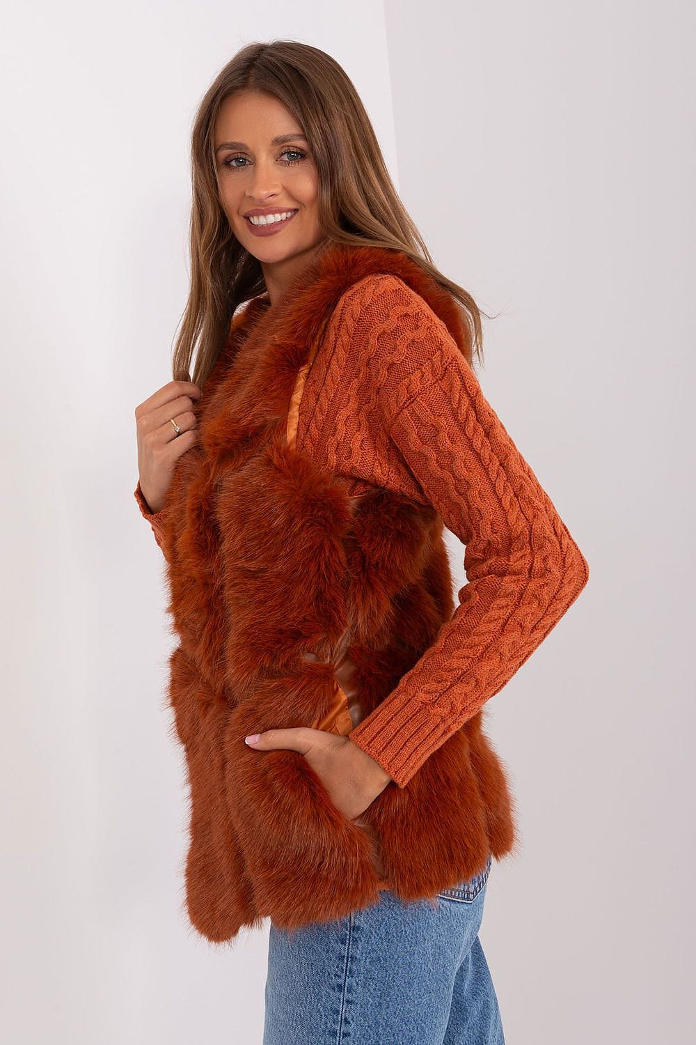 Women Fur Vest Sleeveless Pockets - ShalayeFashion