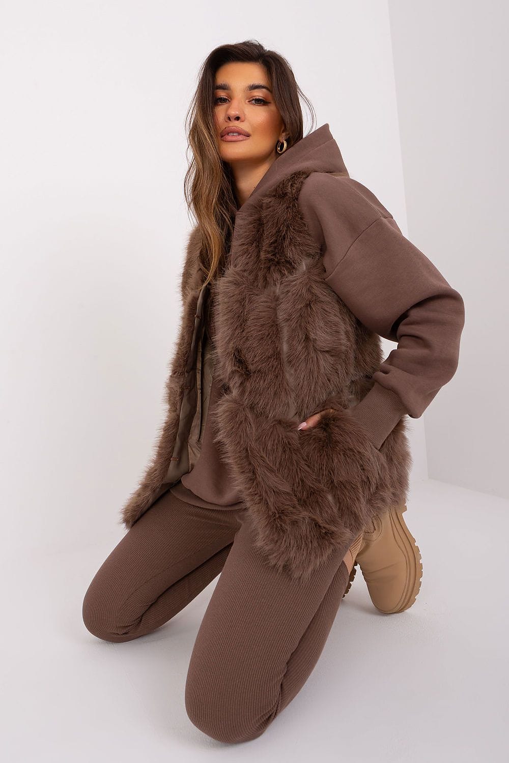 Women Fur Vest Sleeveless Pockets - ShalayeFashion