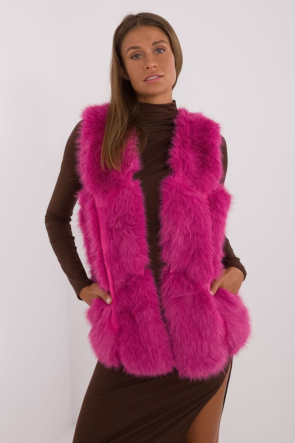 Women Fur Vest Sleeveless Pockets - ShalayeFashion