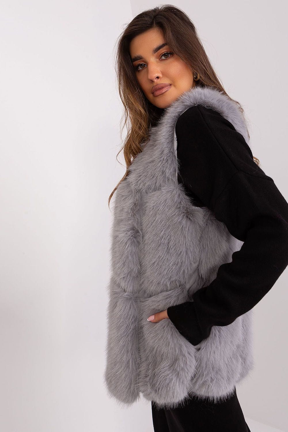 Women Fur Vest Sleeveless Pockets - ShalayeFashion