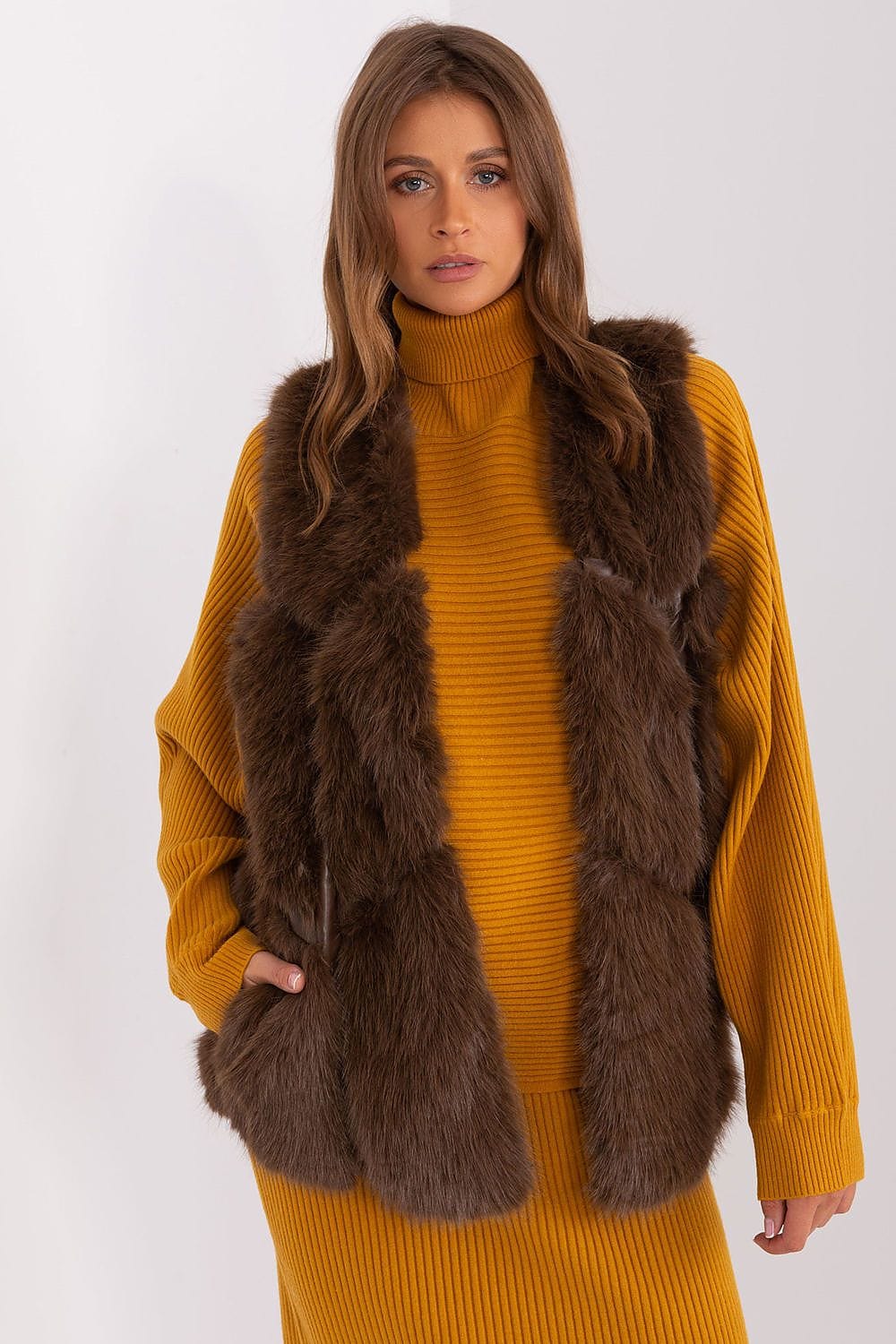 Women Fur Vest Sleeveless Pockets - ShalayeFashion