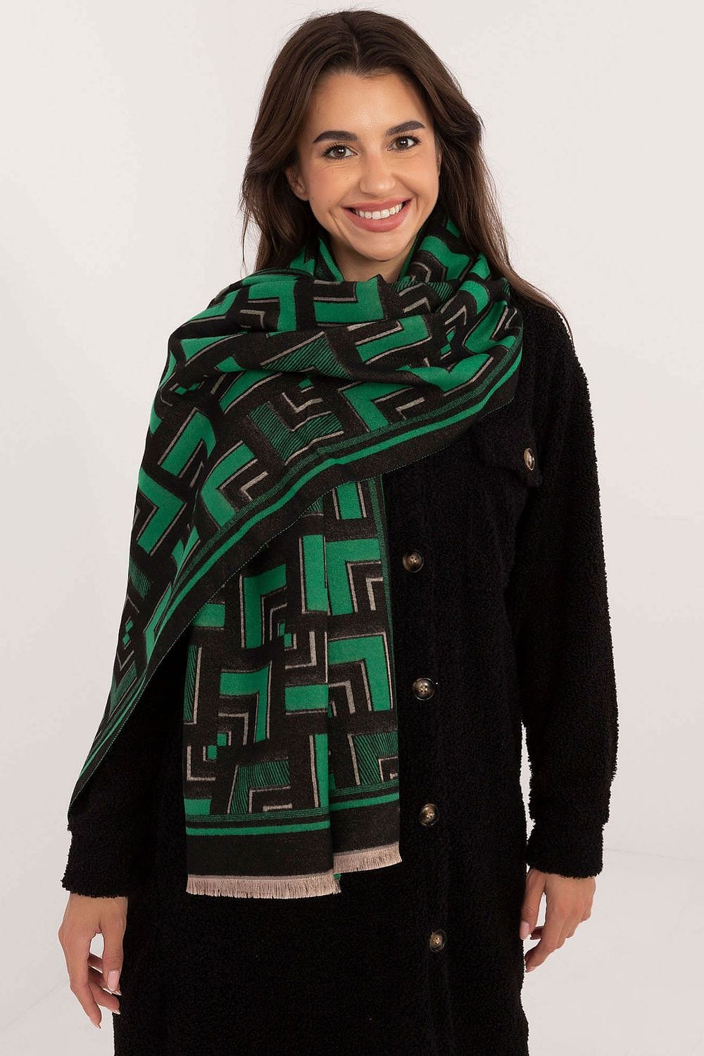 Women Geometric Scarf Viscose Tassels - ShalayeFashion