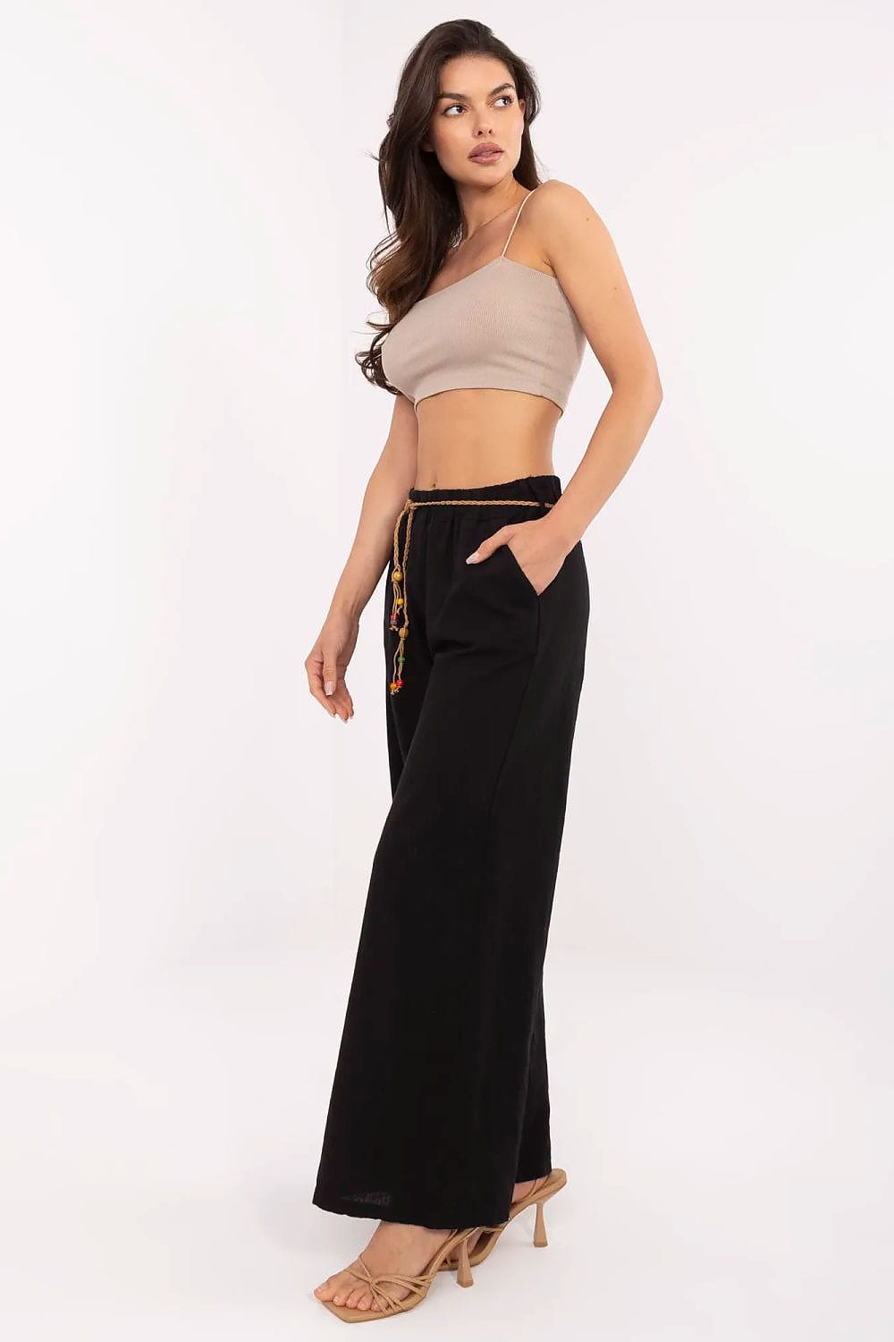 Women High Waist Trousers Linen Cotton - ShalayeFashion